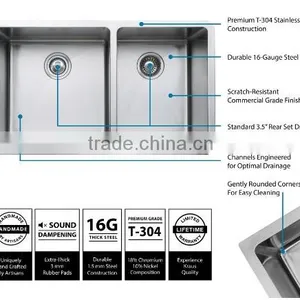 Universal Stainless Steel Sinks Undermount Handmade Kitchen Sink Double Bowl Sink thumbnail-4