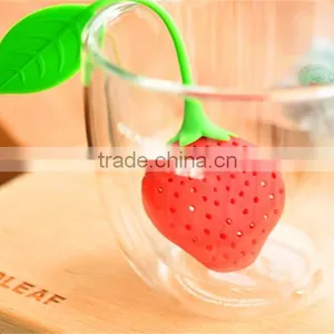 Reuseable Foof Safe Silicone Red Strawberry Shape Tea Leaf Bag Holder Punch Filter Tea Infuser thumbnail-1
