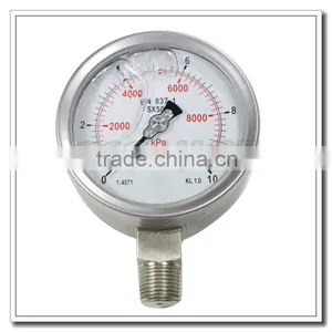 High Quality 4 Inch All Stainless Steel Bourdon Tube Oil Filled Pressure Meter thumbnail-2