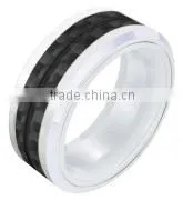 Wholesales Jewelry 8mm 316l Stainless Steel and Ceramic Ring Black Carbon Fiber Band Ring thumbnail-4