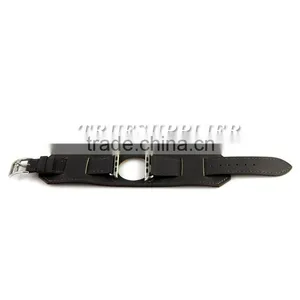 Black Leather Band for Apple Watch Link Leather Bracelet thumbnail-4
