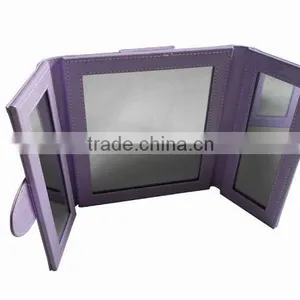 Leather Stand Cosmetic 3-side Desktop Vanity Mirror thumbnail-1