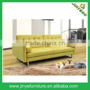 Modern Convertible Simplistic Linen Futon Bed, Yellow thumbnail-2