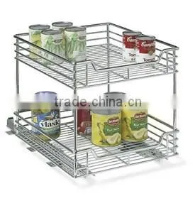 Kitchen Bathroom Utility Room Two-Tier Chrome Sliding Cabinet Shelf Organizer thumbnail-2