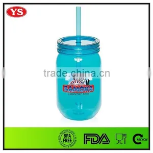 20oz Bpa Free AS Plastic Mason Jar Drinking Mugs With Straw thumbnail-3