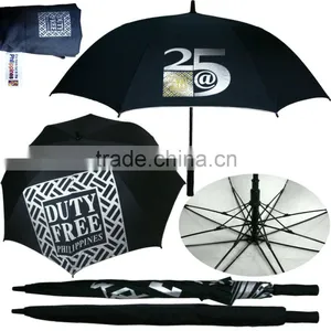 Black Automatic Best Promotional Golf Fiberglass Umbrella With Logo thumbnail-1
