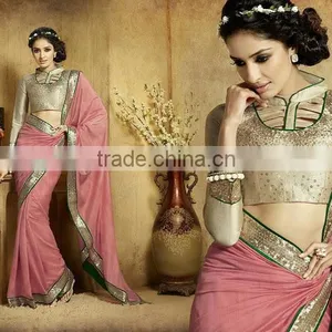 Viscose Red Resham Work Lehenga Saree thumbnail-5
