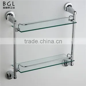 Bathroom Accessories Wall Installation Chrome Finishing Zinc Alloy Double Glass Shelf thumbnail-1