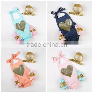 2016 Hot Selling Ruffle Rompers Set Baby Sparkle Heart Bubble Romper With Headhand Boutique Kids Summer Clothes Jumpsuit thumbnail-6