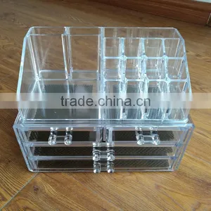 Wholesale Household 2pcs Clear Cosmetic Acrylic Makeup Organizer With 8 Grids 16 Darwers for Store Jewelry Cosmetic thumbnail-5