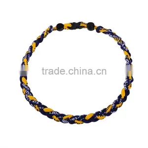 Navy Blue Yellow Titanium Ionic Sport Baseball Necklace With 20" 3-rope Tornado Braid thumbnail-1