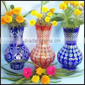 Hand Etched Overlay Flower Shop Best Selling China Glass Vase thumbnail-1