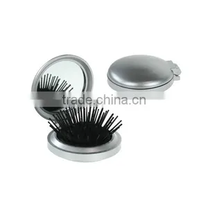 Plastic Round Foldable Make up Mirror With Brush thumbnail-1
