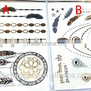 T001-004 Women Beauty And Personal Care Body Art Wholesale Golden Glitter Flash Metallic Temporary Tattoo Sticker Tattoo Supply thumbnail-1