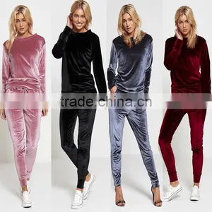 Custom Velour Tracksuits Elegant Lounge Wear Track Bottoms Gym Streetwear Sports Purple Velvet Tracksuit Wholesale thumbnail-1