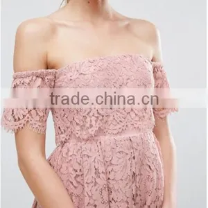 Guangzhou Clothing OEM Pink Undertone Cold Shoulder Lace Prom Dresses thumbnail-3