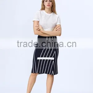 2016 New Arrival White & Black Stripe Knited Crop and Skirt Co-ord Set thumbnail-4
