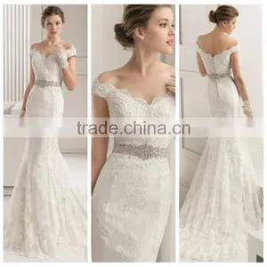 White Sexy Boat Neck a Line Lace Wedding Receptin Dress thumbnail-1