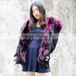 CX-G-P-05K Women Real Raccoon Fur Collar Decorate Real Fox Fur Parka thumbnail-2