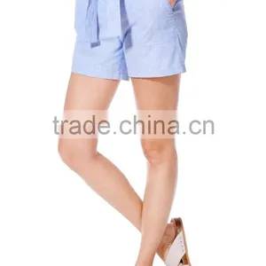 Wholesale Women Clothes Summer Casual Belted Cotton Chambray Shorts thumbnail-3