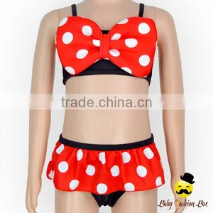 Kids Cute Black And Red Polka Dots Little Girl Separable Little Girl Dress Type Diaper Swimwear thumbnail-2
