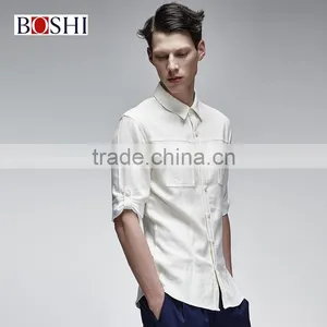 2015 New Stylish England Style Tops For Solid White Linen Leisure Shirt thumbnail-2