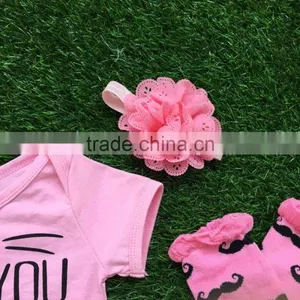 Baby Girls Boutique Clothing Infant Girl Kids Clothes Pink Fashion Romper With Matching Headband and Legwarmer Set thumbnail-2