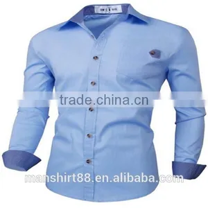 2016 New Wholesale Stylish Slim Fit Long Sleeve Contrast Custom Mens Casual Dress Shirts thumbnail-1