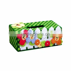 High Quality Plastic & Cotton Multicolor Flower Pattern 3D Cross Stitch Kit Tissue Box thumbnail-1
