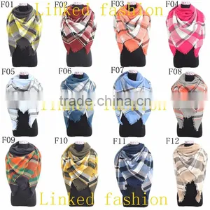 Women's Oversized Wool Blanket Tartan Scarf Shawl Stole Plaid Checked Pashmina thumbnail-3