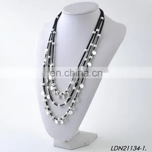 Layered Suede Small Disc Worn Gold And Siver Necklaces thumbnail-2