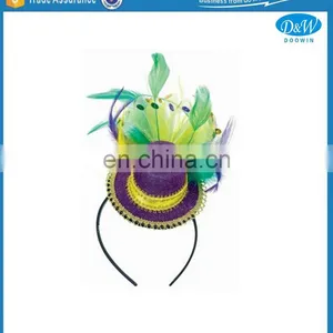 Mardi Gras Mini Top Hat Headband With Feather thumbnail-1