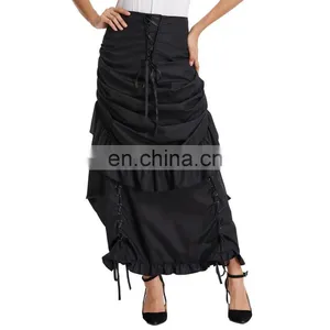Belle Poque Vintage Retro Gothic Victorian Edwardian Bustle Style Black Skirt BP000405-1 thumbnail-1