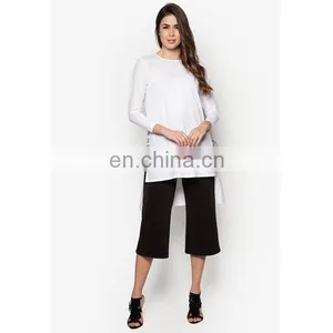 New Arrival Side Slit Tunic With Leather Cord Fashion Long Sleeve Muslim Top thumbnail-2