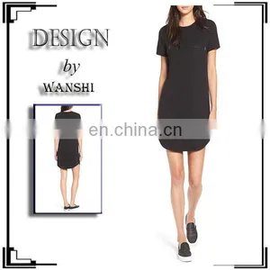 Sweet Black Color Plain T-shirt Dress Crewneck Short Sleeve Casual Women Dresses thumbnail-1