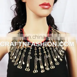 Vintage Necklace, Gypsy, Bohemian,Large Big, Jeweled, Belly Dance, Ethnic Tribal Boho Necklace, Afghan Jewelry thumbnail-1