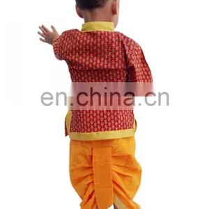 Indian Om Print Saffron Dhoti Kurta, Boy's Traditional Angrakha Set, Dhoti Suit, Kids Baby Wear, Ethnic Dress Kurta om Print thumbnail-2