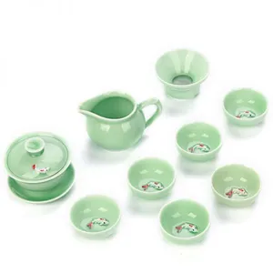 Green Porcelain Carp Tea Set. thumbnail-1
