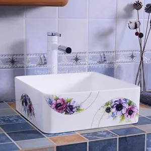 Good Design Wash Hand Ceramic Tabletop Colorful Square Bathroom Wash Hand Basin Sink From Chaozhou China thumbnail-1