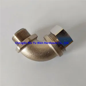 90 Degree Nickel Plated Brass Liquid Tight Fittings 20mm Thread thumbnail-1