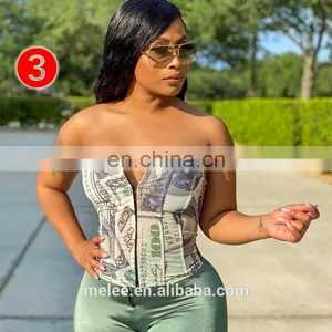 Women Summer Sexy V Neck Strapless Sleeveless Printed Skinny Slim Short Tube Tops Fashion 2020 Fall Clothes Streetwear thumbnail-1