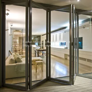Gouble Glass Patio Accordion Aluminum Alloy Frame Folding Door With Insect Screen thumbnail-5