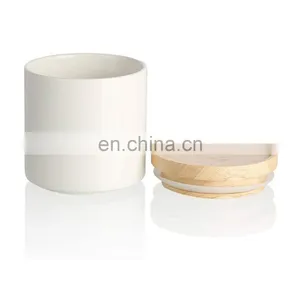 Airtight Stackable Kitchen Ceramic Food Bottle Canister Containers Storage Jar With Seal Bamboo Lid for Coffee Tea Sugar Salt thumbnail-2