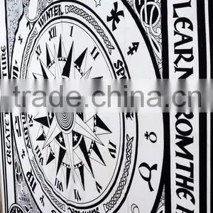 Indian Tapestry Cotton Bedding Bedsheet Cycle Of Ages Zodiac Print Wall Hanging Tapestries Throw Mandala Print thumbnail-3