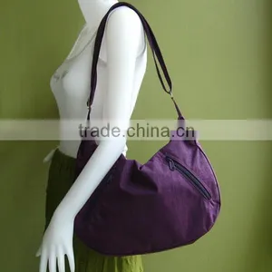 Custom Deep Plum Water Resistant Nylon Shoulder Bag Latest Fashion Washed Nylon Hobo Bag thumbnail-4