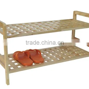 Eco-Friendly Pine Wood 2 Tiers Shoe Rack thumbnail-1