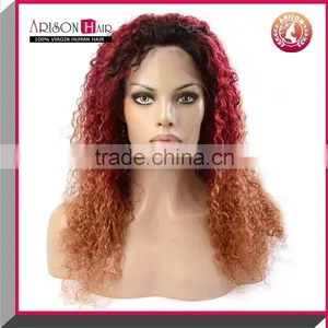 2015 Popular Style Lace Front Wig 3 Tone Color Human Hair Ombre Wig Kinky Curly thumbnail-5