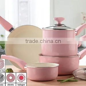 8pcs Pink Aluminum Non-stick Press Cookware Set Kitchen Used Fry Egg Pizza Pan Skillet Saucepan Cooking Pot Sauce Pot thumbnail-1