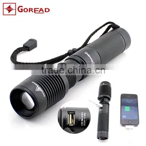 GOREAD Y73 Aluminum Zoom Rechargeable Flashlight XML T6 USB Mobile Power for IPHONE Rechargeable Torch thumbnail-2