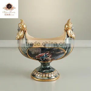 European Decorative Decal Beige Hand Painting Home Decoration Big Marble Green Ceramic Flower Vase,porcelain Vase thumbnail-5